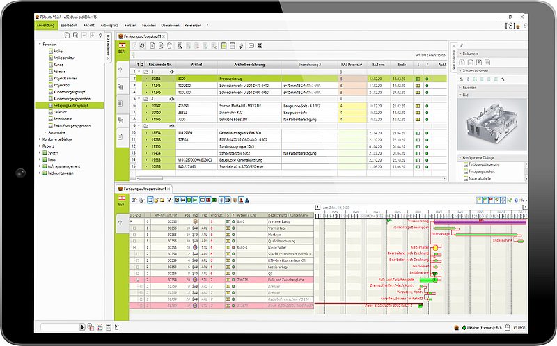 Tablet Bildschirm mit PSI Software Adaptive Planung