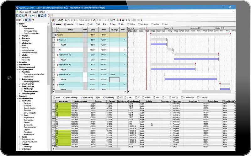 Tablet Bildschirm mit PSI Software Projektmanagement